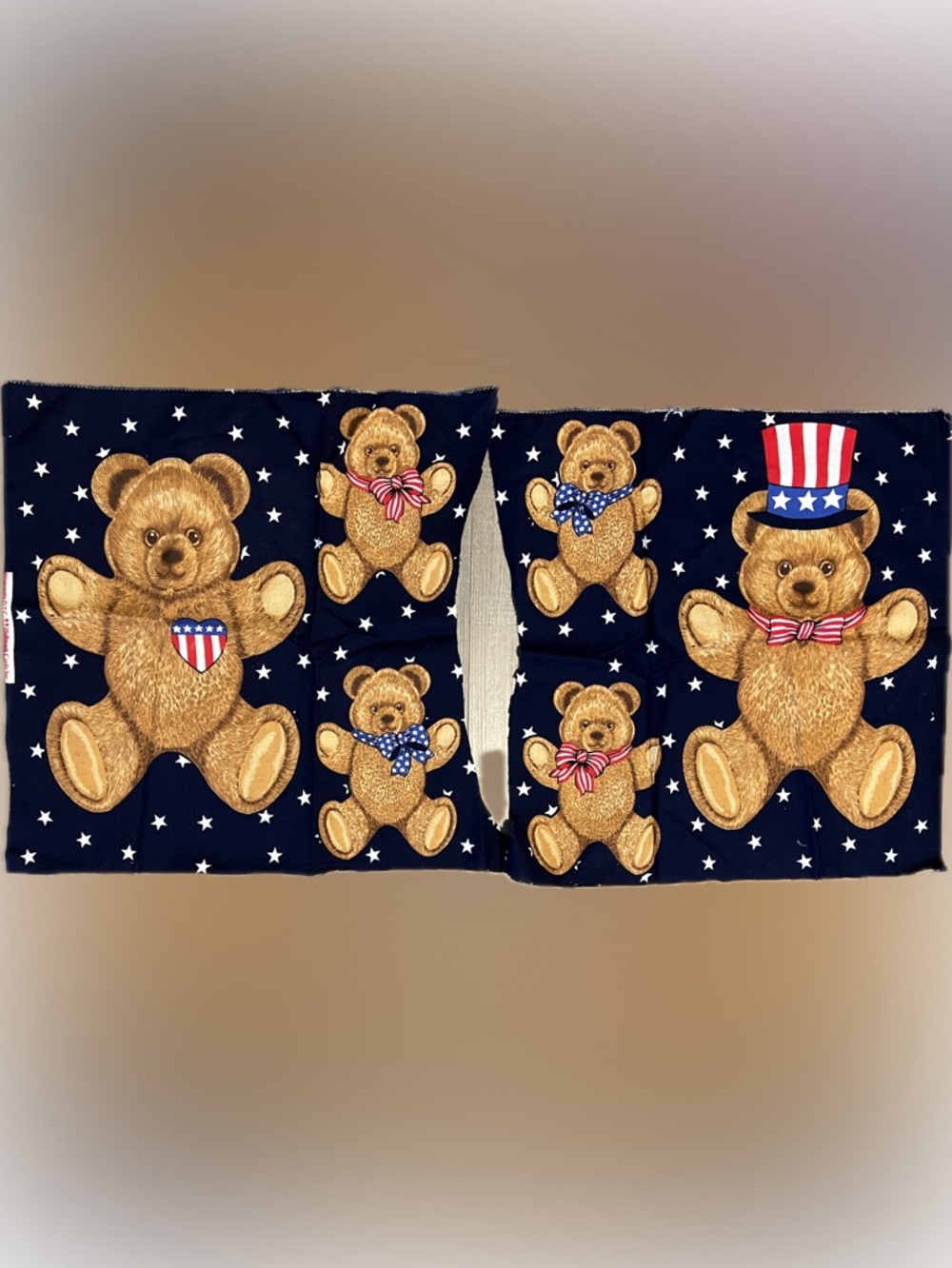 🔴Vintage New Patriotic Teddy Bear Fabric Panel Flag Holiday Applique’